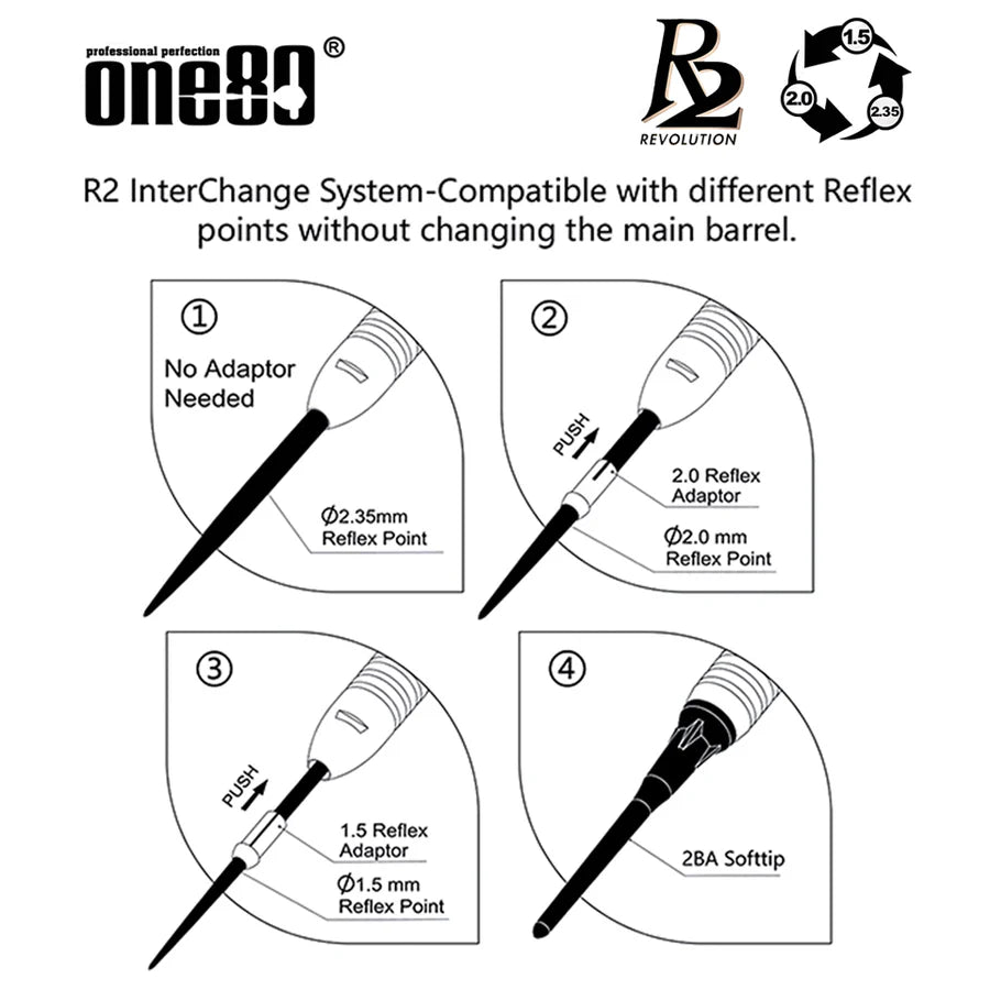 One80 R2 Interchange RE-Pel 22 gram 90% Tungsten Steel Tip Dart Set