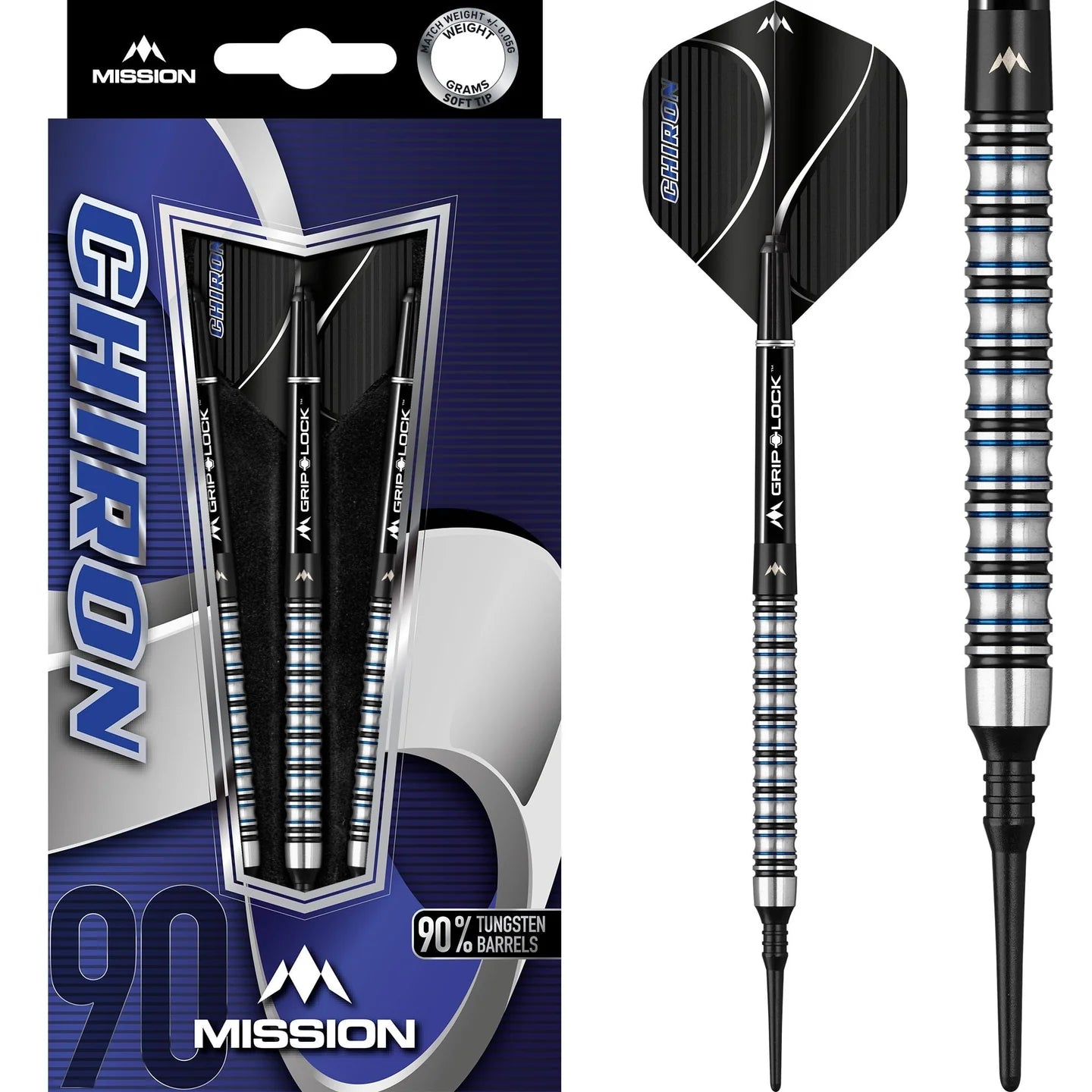 Mission Chiron Soft Tip Darts M1 -90% Tungsten Electro Black & Blue - 18gm