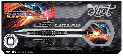 Shot Mack Darts Collab UAP (Unidentified Aerial Phenomenon) Steel Tip Dart Set-90% Tungsten Barrels-23gm