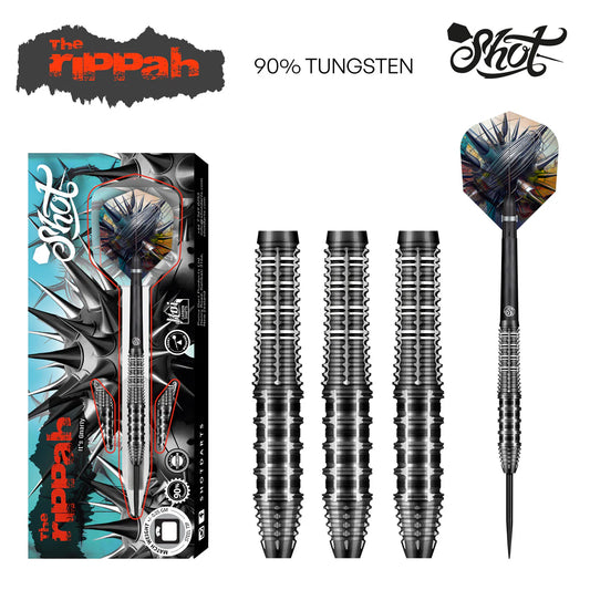 Shot Gnarly Rippah Steel Tip Dart Set-90% Tungsten Barrels-22gm