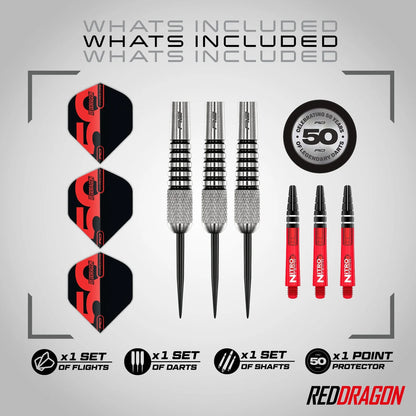 Red Dragon 50 Year Flightmaster Torpedo 2 Steel Tip Darts 24 gram 80% Tungsten