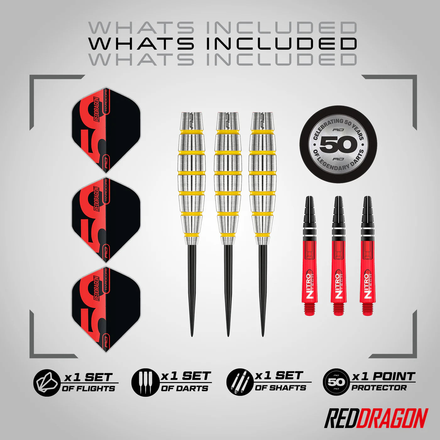 Red Dragon 50 Year Chunky Stumpy 3 Steel Tip Darts 24 gram 85% Tungsten