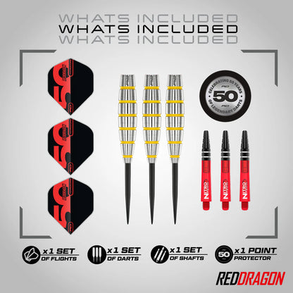 Red Dragon 50 Year Chunky Stumpy 3 Steel Tip Darts 24 gram 85% Tungsten