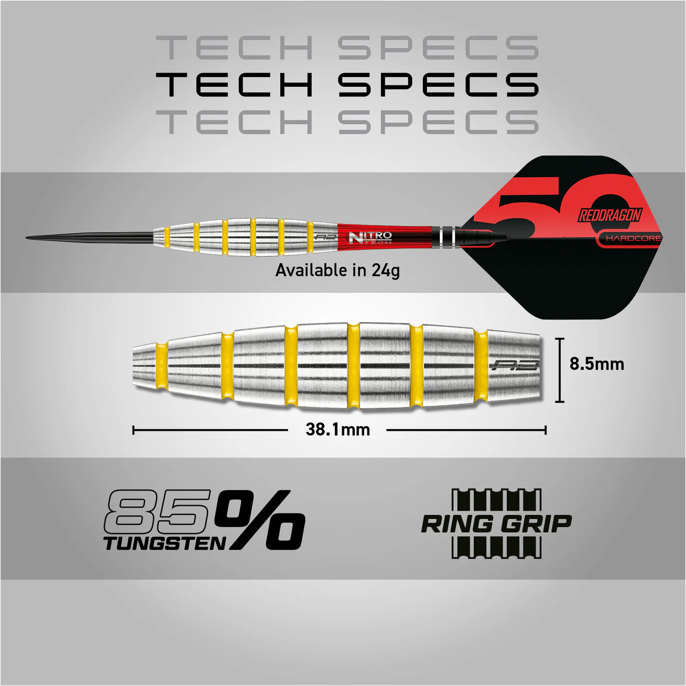 Red Dragon 50 Year Chunky Stumpy 3 Steel Tip Darts 24 gram 85% Tungsten