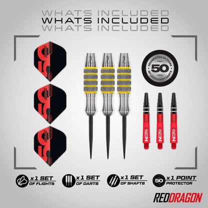 Red Dragon 50 Year Chunky Stumpy 7 Steel Tip Darts 28 gram 85% Tungsten