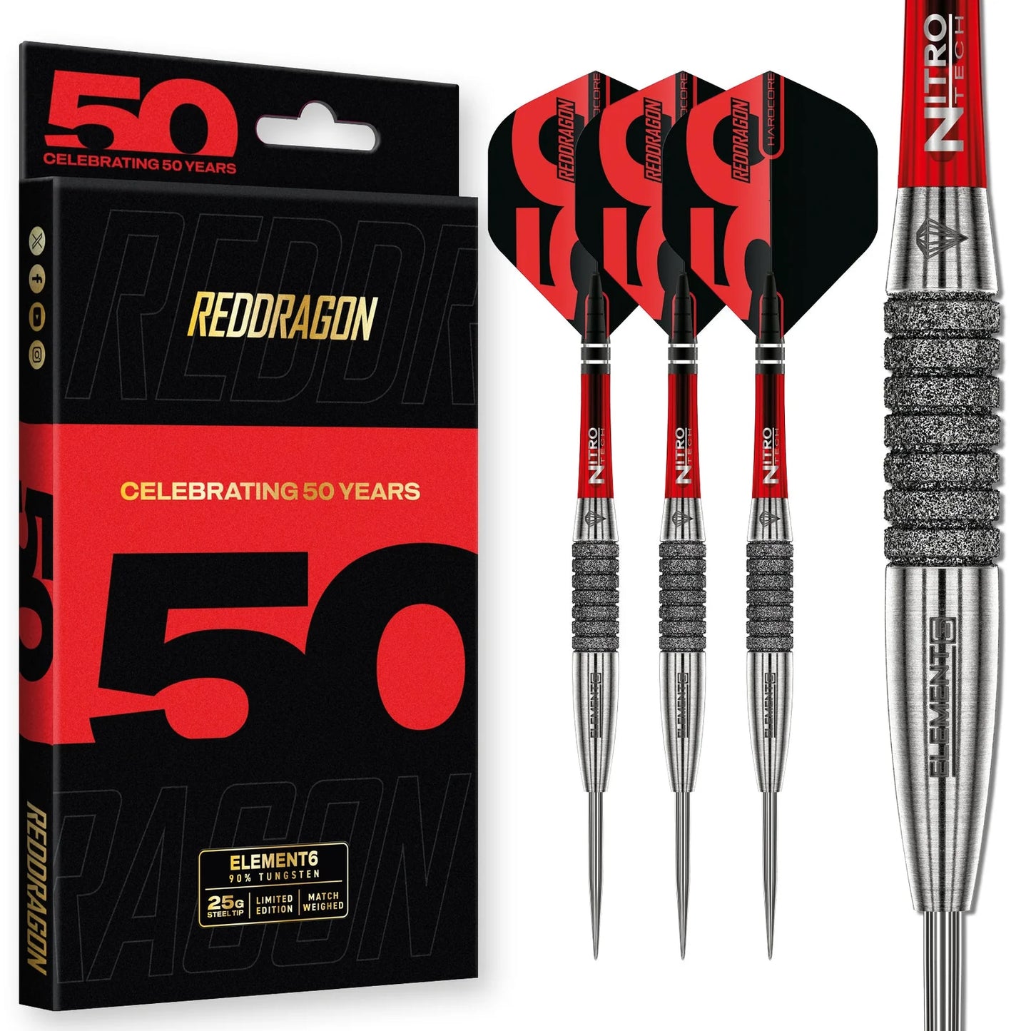 Red Dragon 50 Year Element6 C Steel Tip Darts 25 gram 90% Tungsten