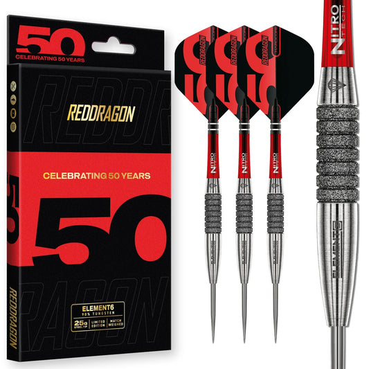 Red Dragon 50 Year Element6 C Steel Tip Darts 25 gram 90% Tungsten