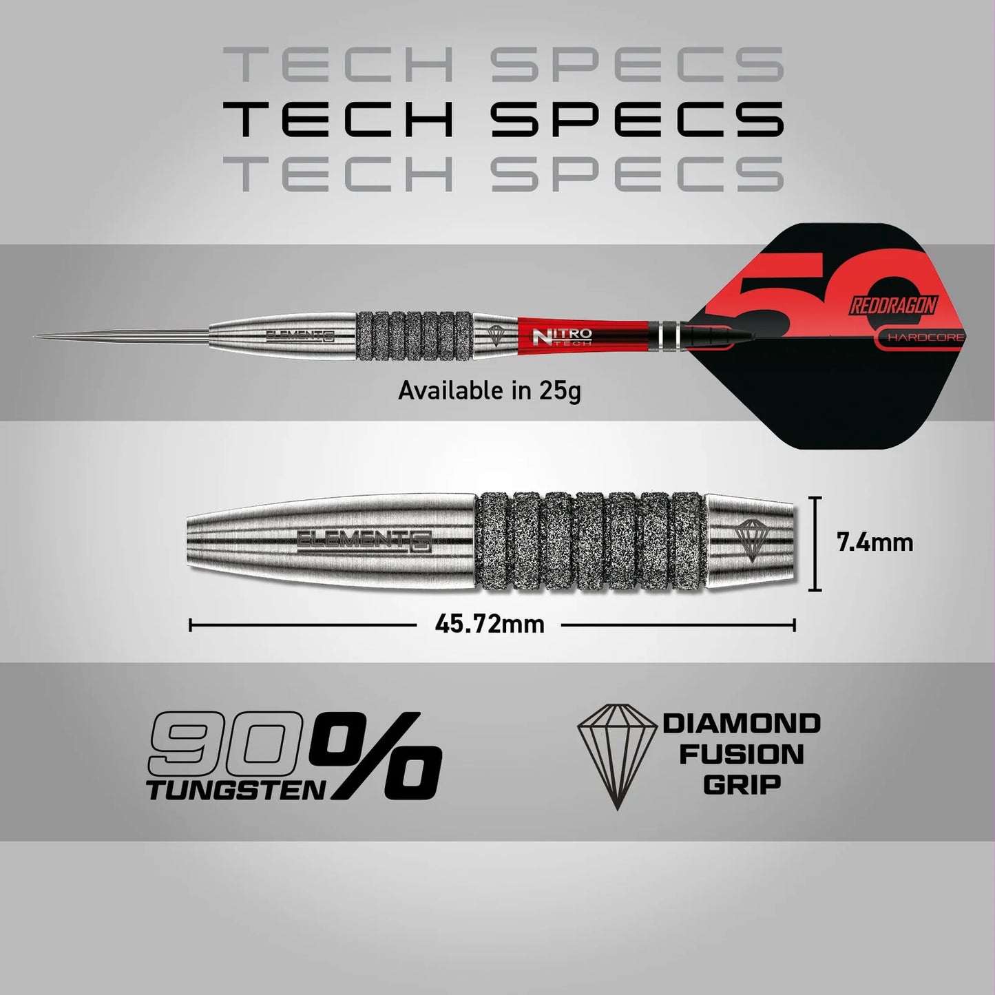 Red Dragon 50 Year Element6 C Steel Tip Darts 25 gram 90% Tungsten