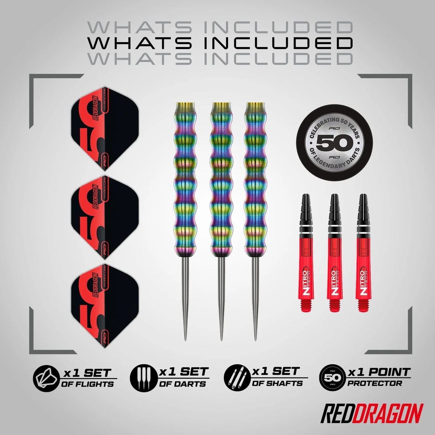 Red Dragon 50 Year Shockwave 1 Steel Tip Darts 26 gram 90% Tungsten