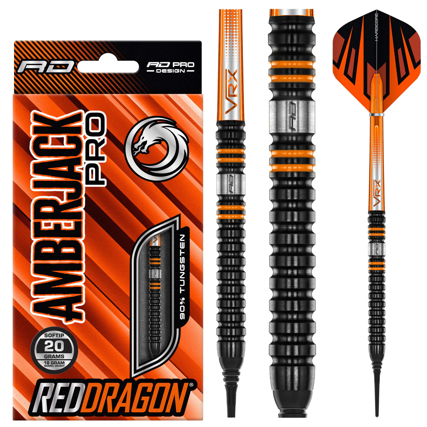 RED DRAGON Rebel 90% Tungsten Soft Tip Darts Set - 18g Barrel / 20g Full Weight, Includes Flights & Shafts