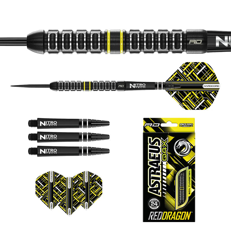 Red Dragon ASTRAEUS Q4X PARALLEL Steel Tip Dart Set 24 gram 90% Tungsten