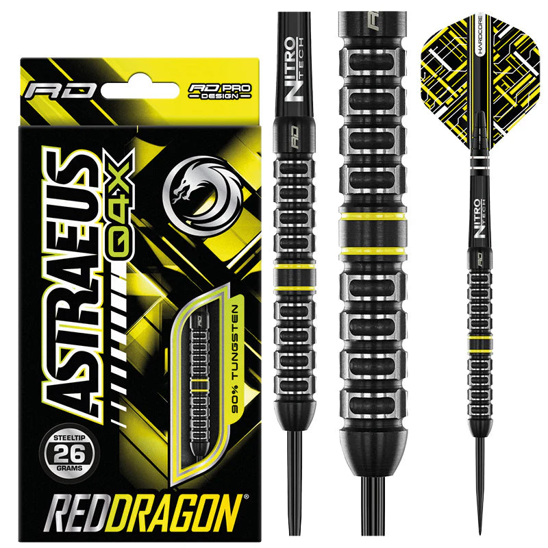 Red Dragon ASTRAEUS Q4X PARALLEL Steel Tip Dart Set 26 gram 90% Tungsten