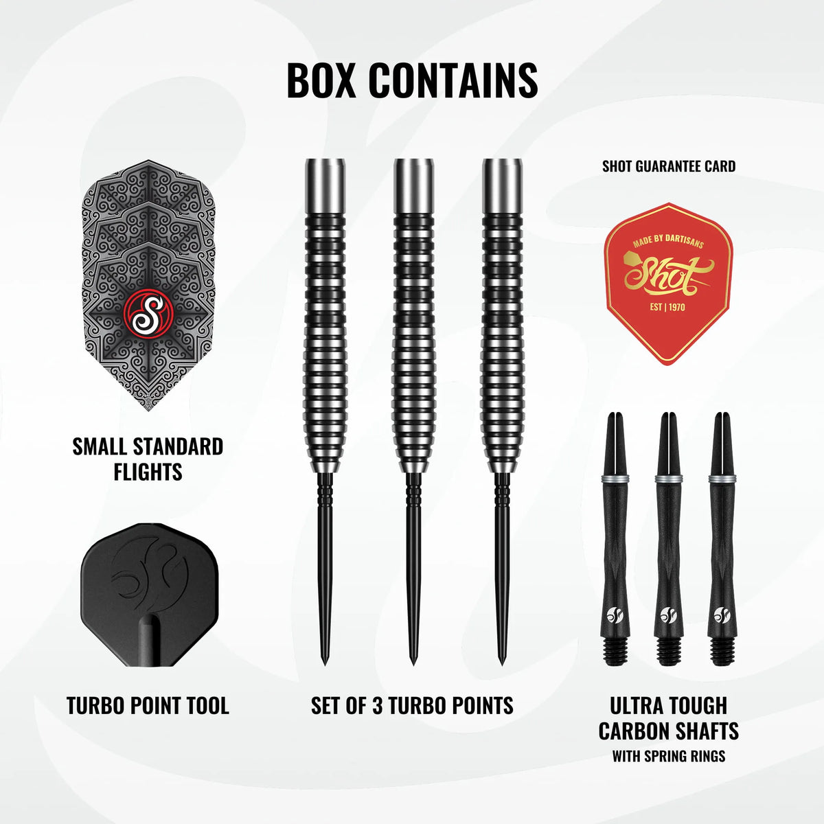 Shot Pro Series Raymond Smith Guru Turbo Point Steel Tip Dart Set-90% Tungsten Barrels-22gm