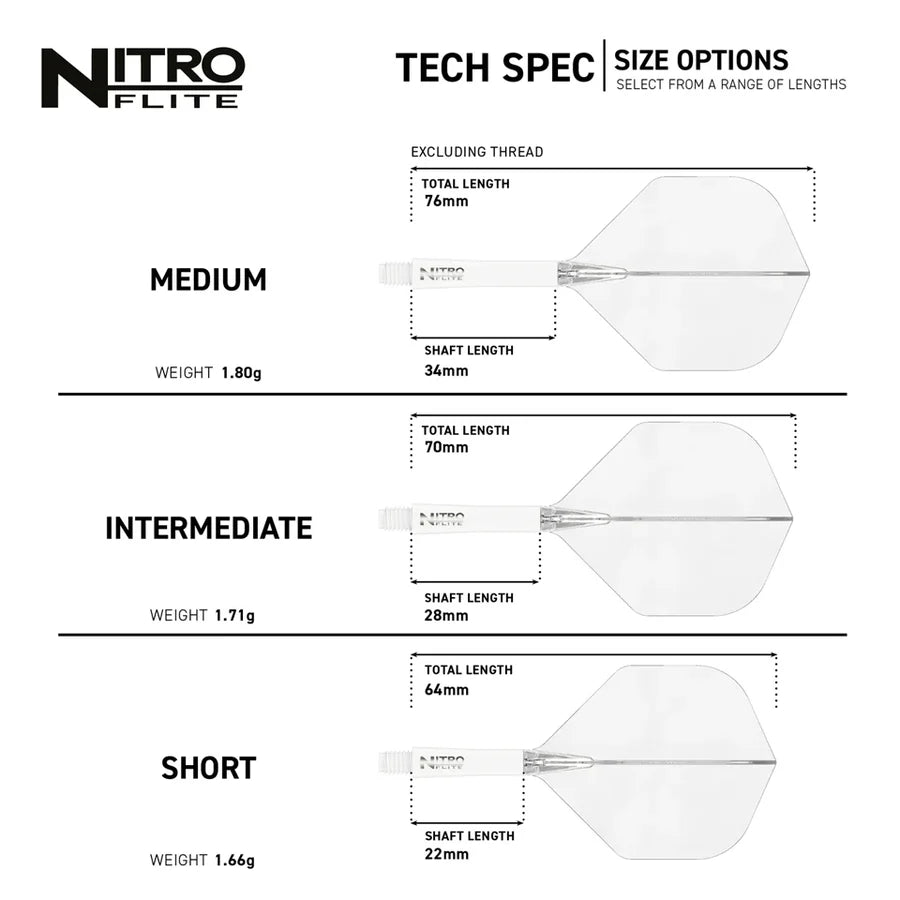 Red Dragon Nitro Flite Integrated Flight and Shaft System - No2 Short White & Clear