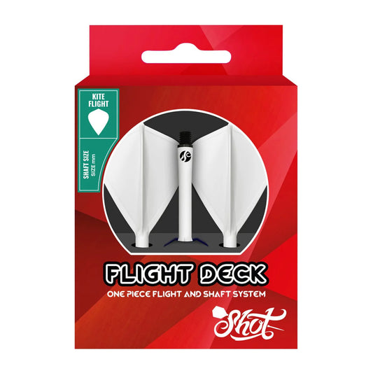 Shot Flight Deck One Piece Dart Flight and Shaft System - Kite - White - Medium