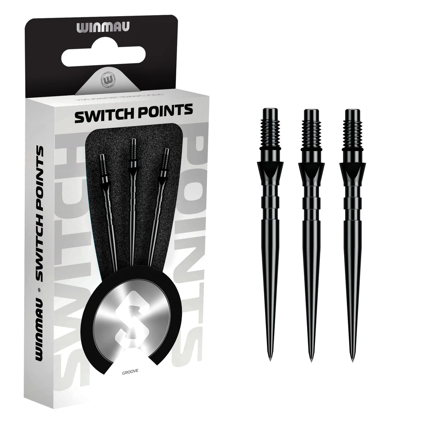 Winmau Switch Steel Tip Points - Grooved Black 26mm