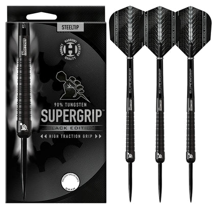 Harrows Supergrip Black Edition - Steel Tip Darts - 90% Tungsten - 24g