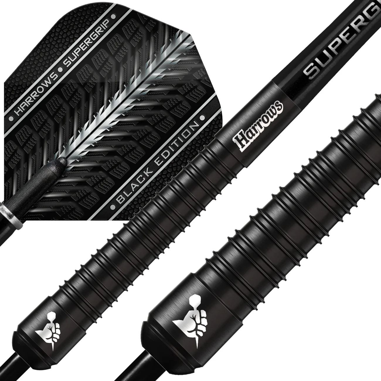 Harrows Supergrip Black Edition - Steel Tip Darts - 90% Tungsten - 24g