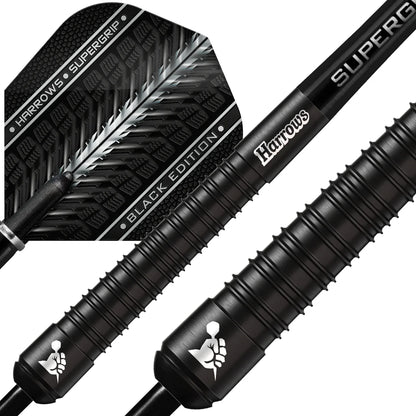Harrows Supergrip Black Edition - Steel Tip Darts - 90% Tungsten - 24g