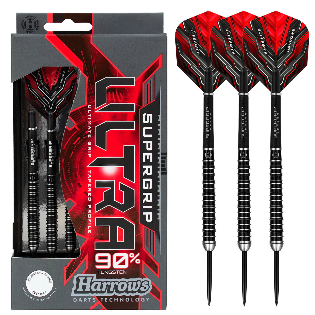 Harrows Supergrip Ultra - Steel Tip Darts - 90% Tungsten - 28g