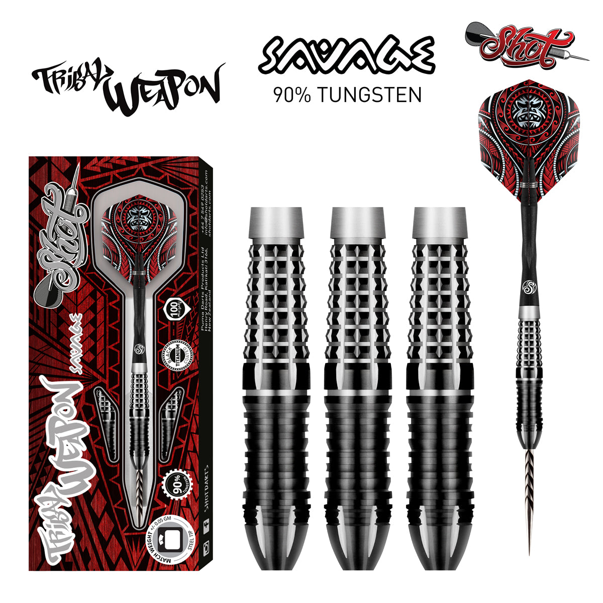 Shot Tribal Weapon Savage Steel Tip Dart Set-90% Tungsten-26gm