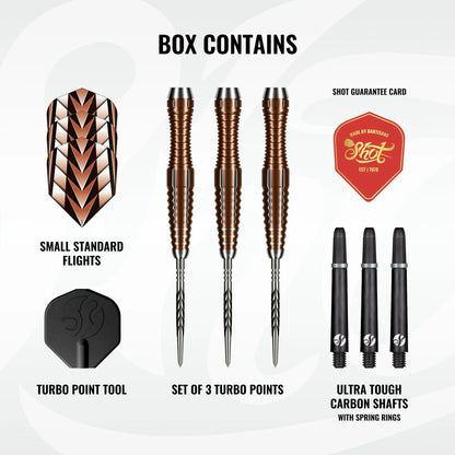 Shot Tribal Weapon 1 Turbo Point Steel Tip Dart Set-90% Tungsten Barrels-23gm