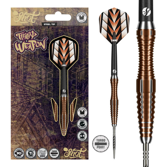 Shot Tribal Weapon 1 Turbo Point Steel Tip Dart Set-90% Tungsten Barrels-25gm