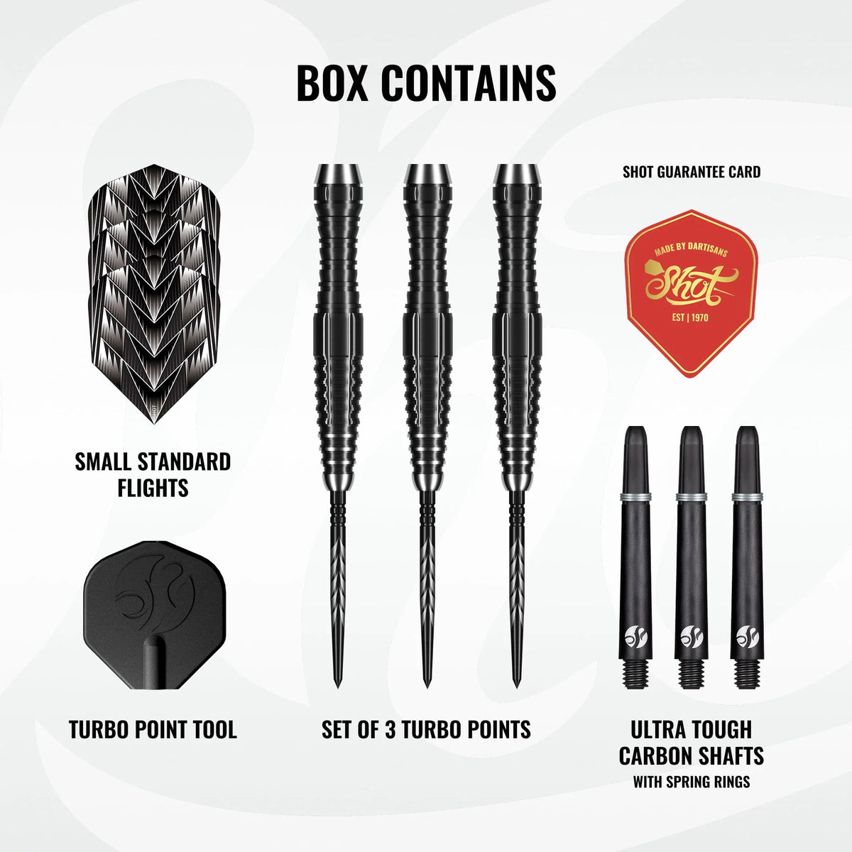 Shot Tribal Weapon 4 Turbo Point Steel Tip Dart Set-90% Tungsten Barrels-22gm