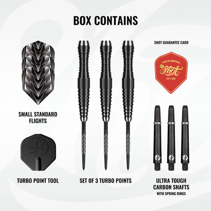 Shot Tribal Weapon 4 Turbo Point Steel Tip Dart Set-90% Tungsten Barrels-22gm