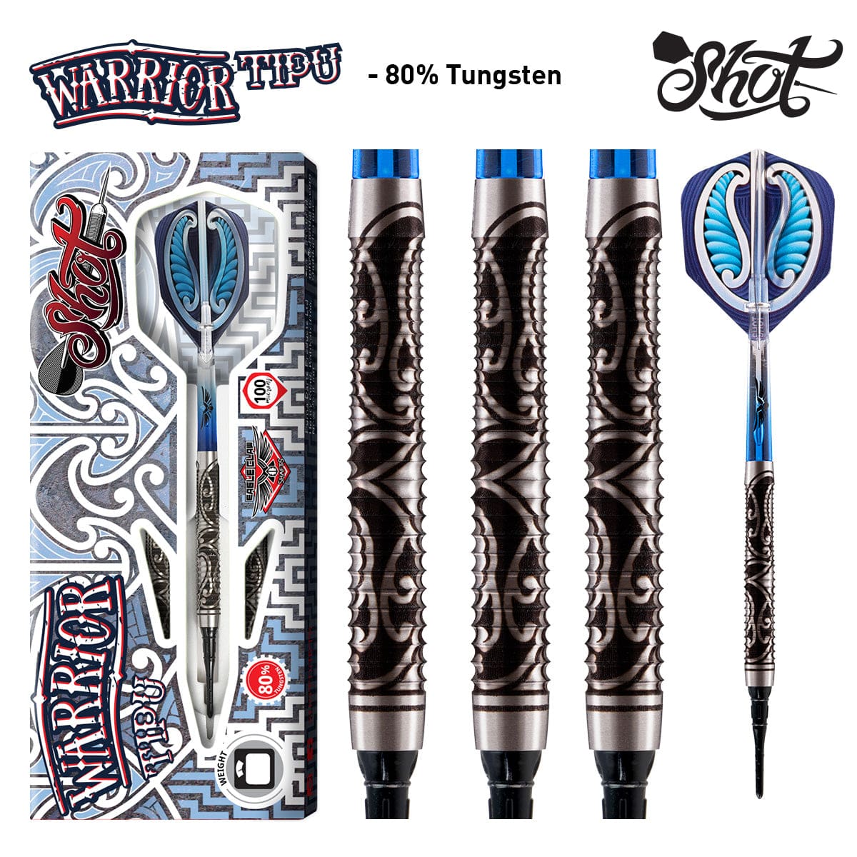 Shot Warrior Tipu Soft Tip Dart Set-80% Tungsten-18gm