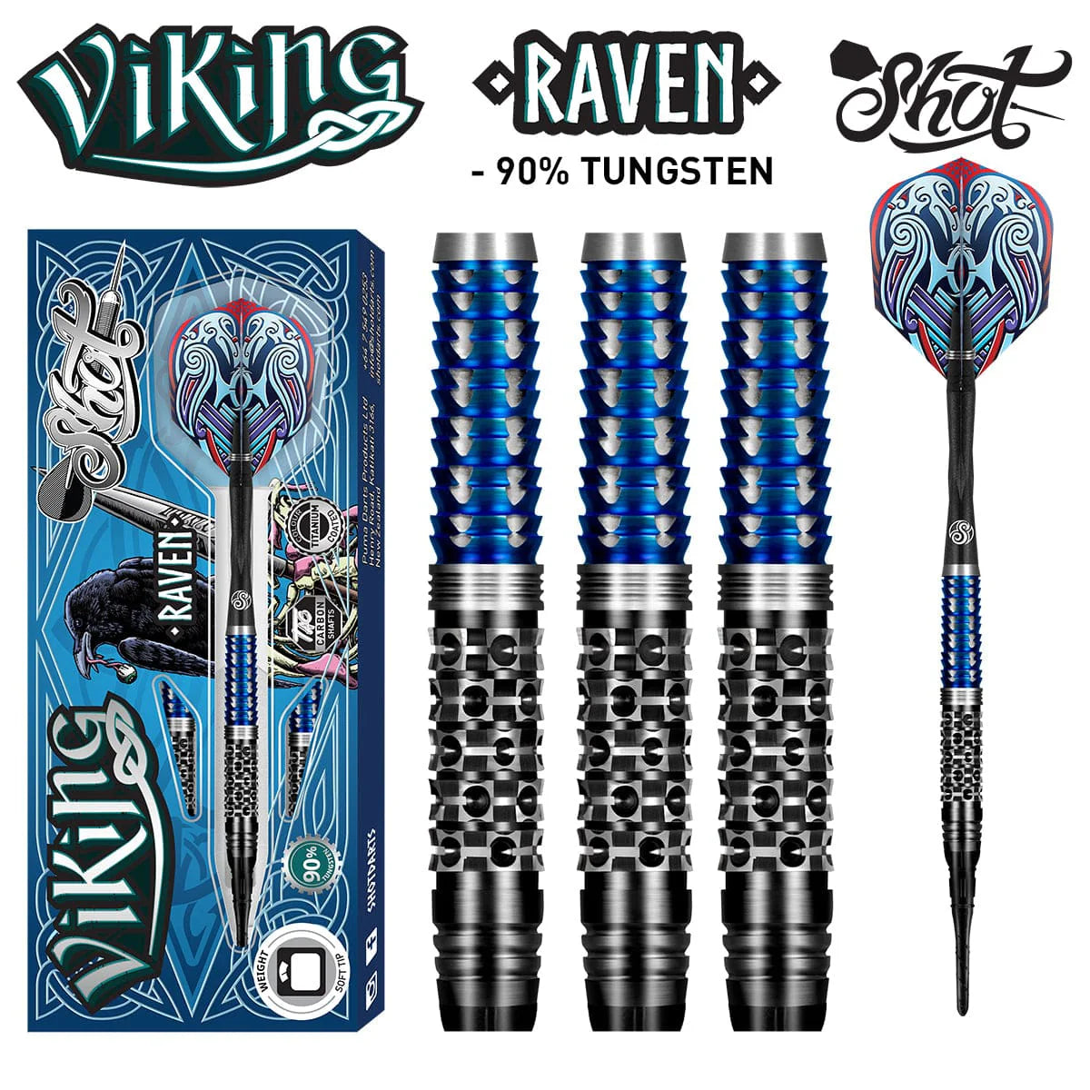 Shot Viking Raven Soft Tip Dart Set-90% Tungsten-18gm