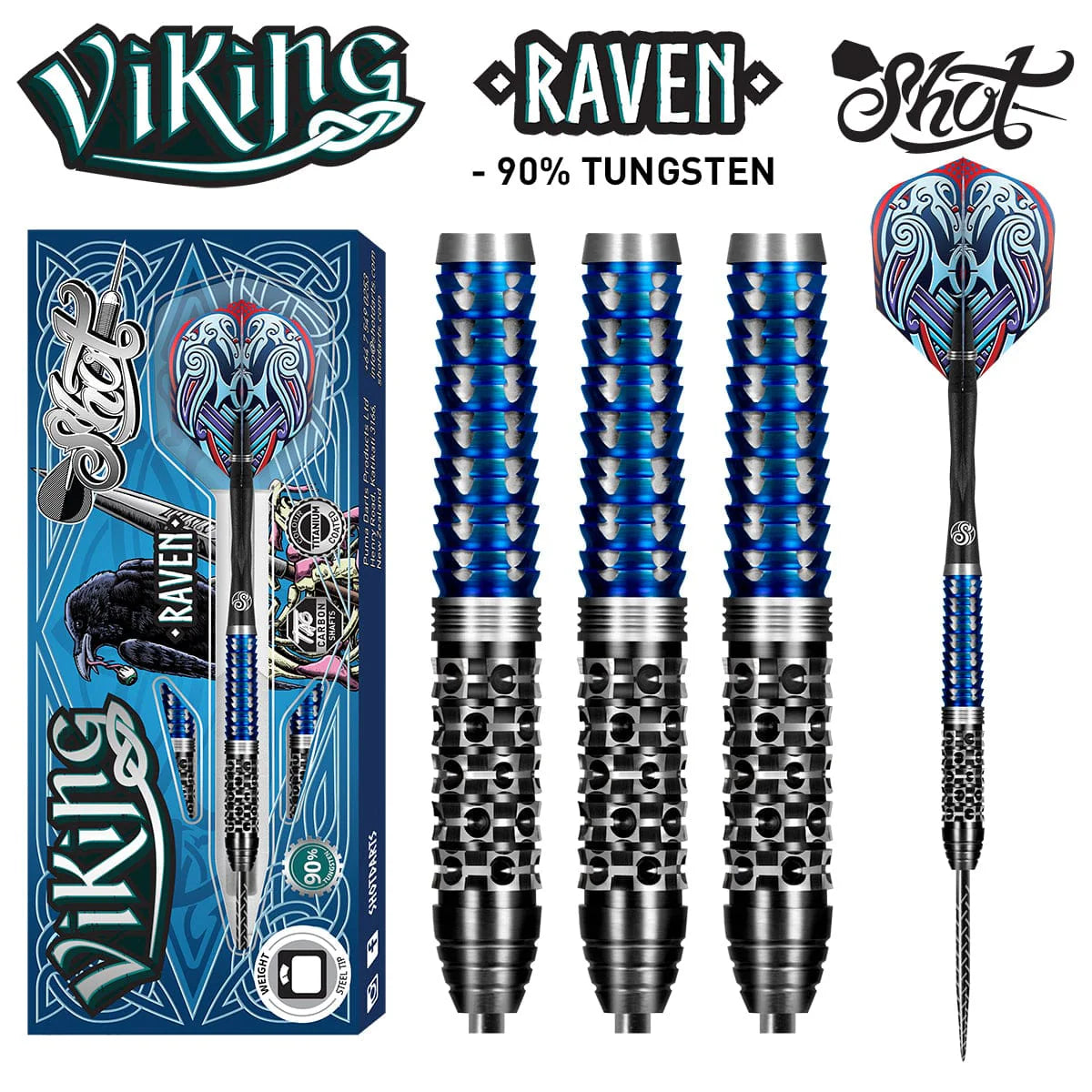 Shot Viking Raven Steel Tip Dart Set-90% Tungsten Barrels-25gm