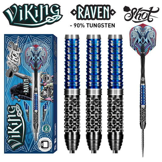 Shot Viking Raven Steel Tip Dart Set-90% Tungsten Barrels-25gm