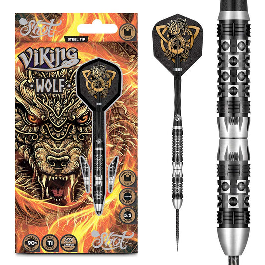 Shot Viking Wolf Steel Tip Dart Set-90% Tungsten Barrels-23gm