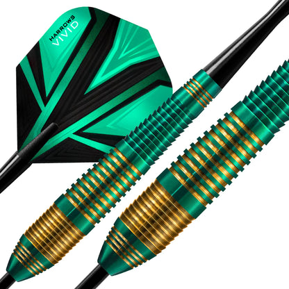 Harrows Vivid Brass Green - Steel Tip Darts - 24g