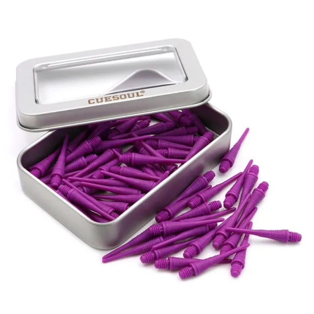 CUESOUL Soft Tip Darts Points 2BA Thread Pack of 100 in Tin - Purple