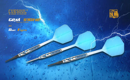 CUESOUL Blue Gem Stone 22 gram 90% Tungsten Steel Tip Dart Set w/ ROST Flights