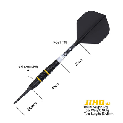 CUESOUL JIHO S2 18 gram 90% Tungsten Soft Tip Dart Set w/ ROST T19 Flight