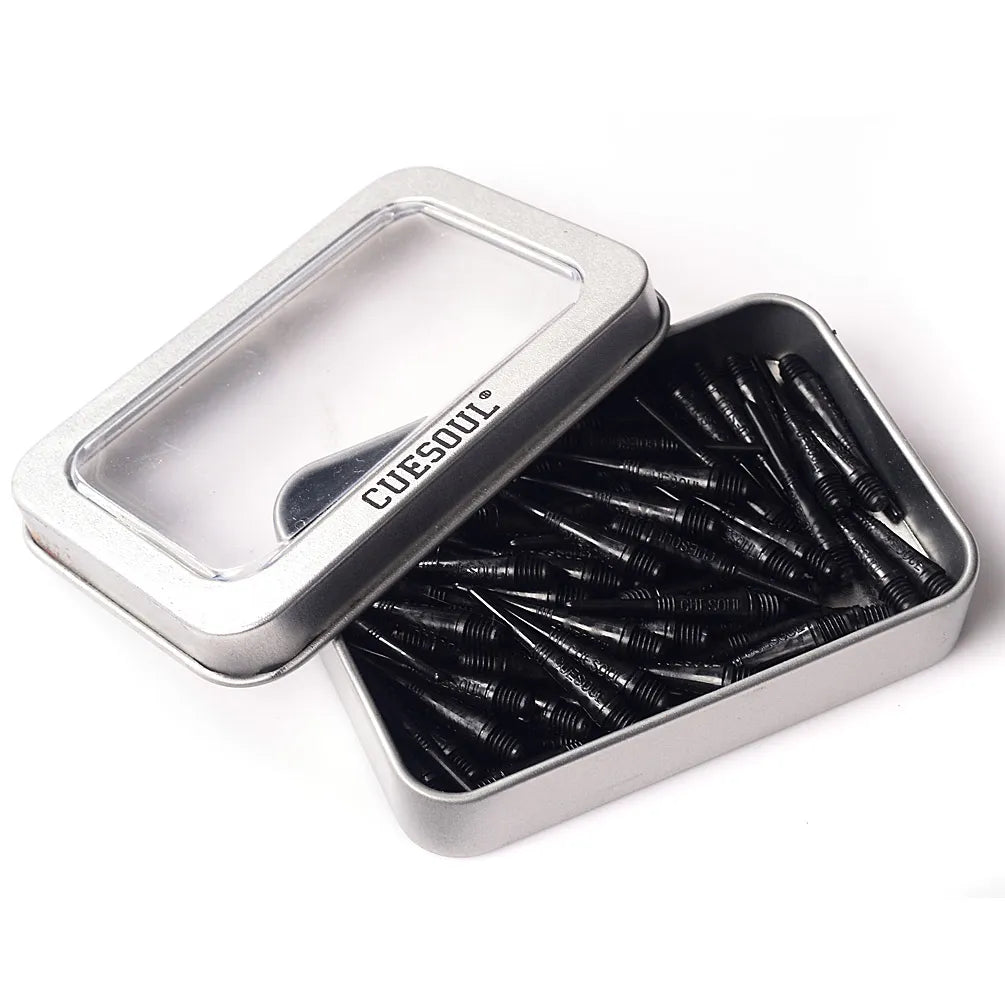 CUESOUL Soft Tip Darts Points 2BA Thread Pack of 100 in Tin - Black
