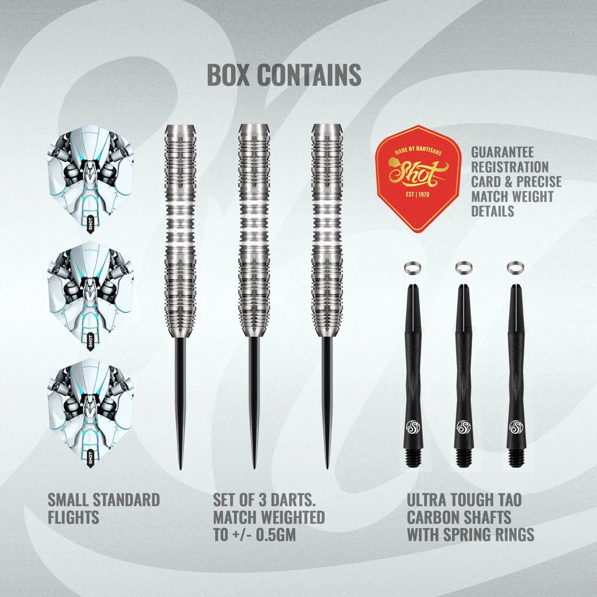 Shot AI Scorpula Steel Tip Dart Set-90% Tungsten Barrels-25gm