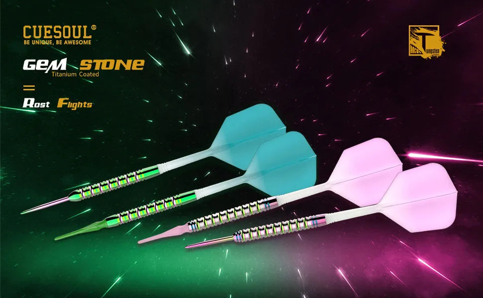 CUESOUL Green Gem Stone 21 gram 90% Tungsten Steel Tip Dart Set w/ ROST Flights