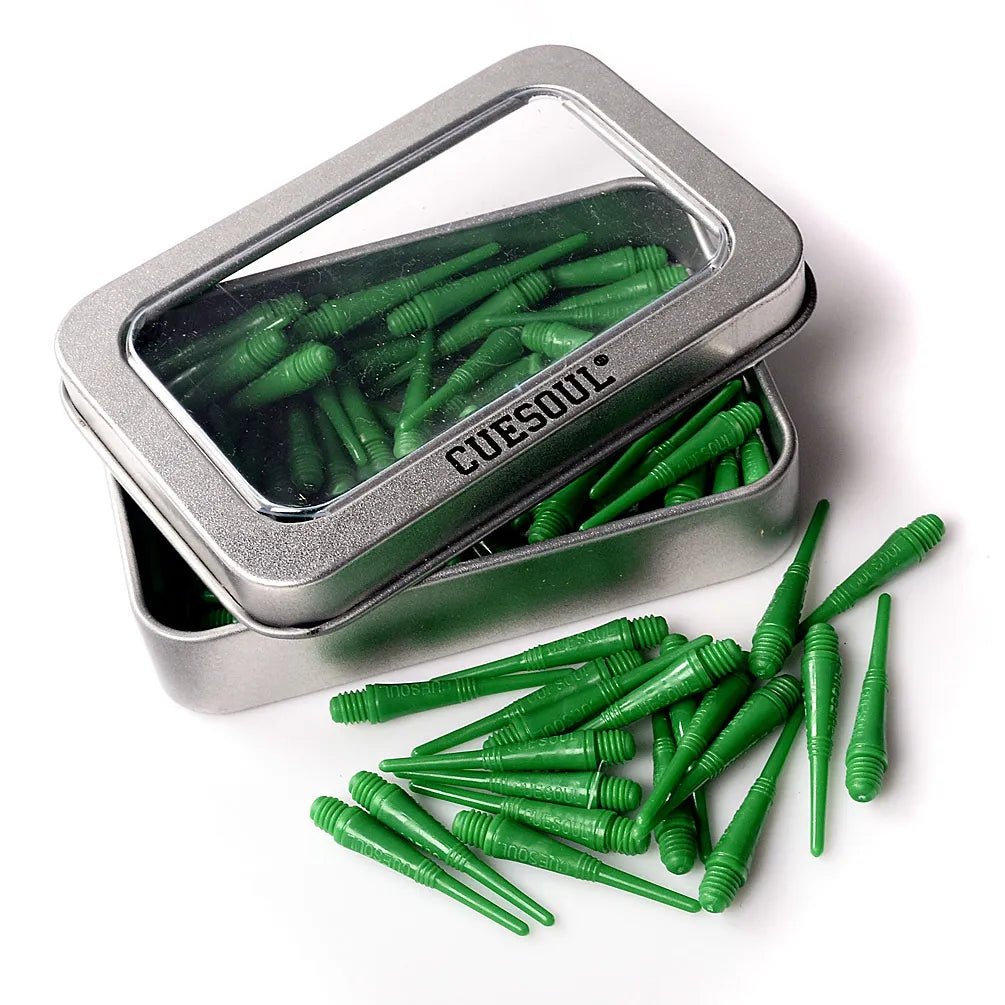CUESOUL Soft Tip Darts Points 2BA Thread Pack of 100 in Tin - Green