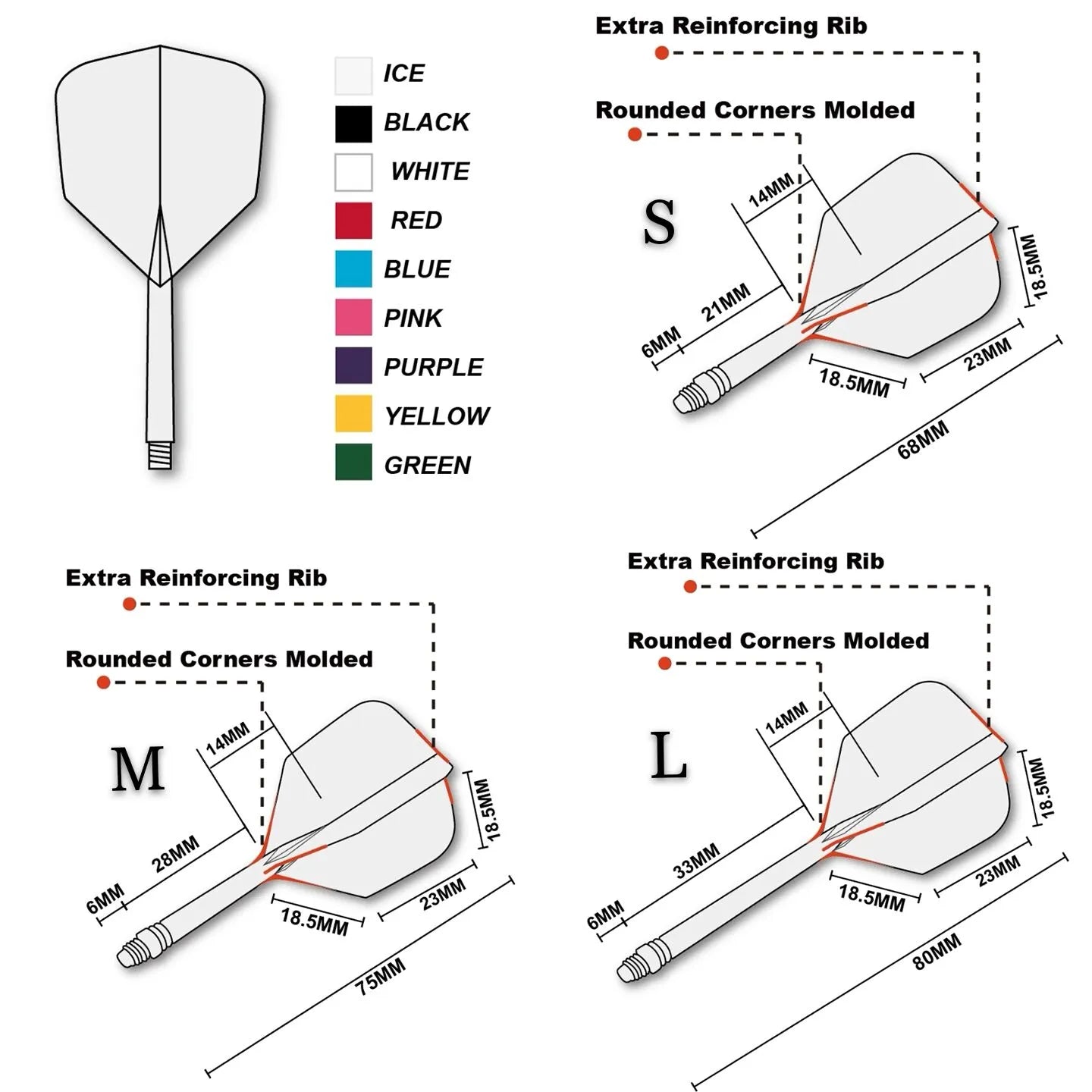 CUESOUL ROST AK5 Integrated Dart Shaft & Flight - Big Wing Shape - Short - White