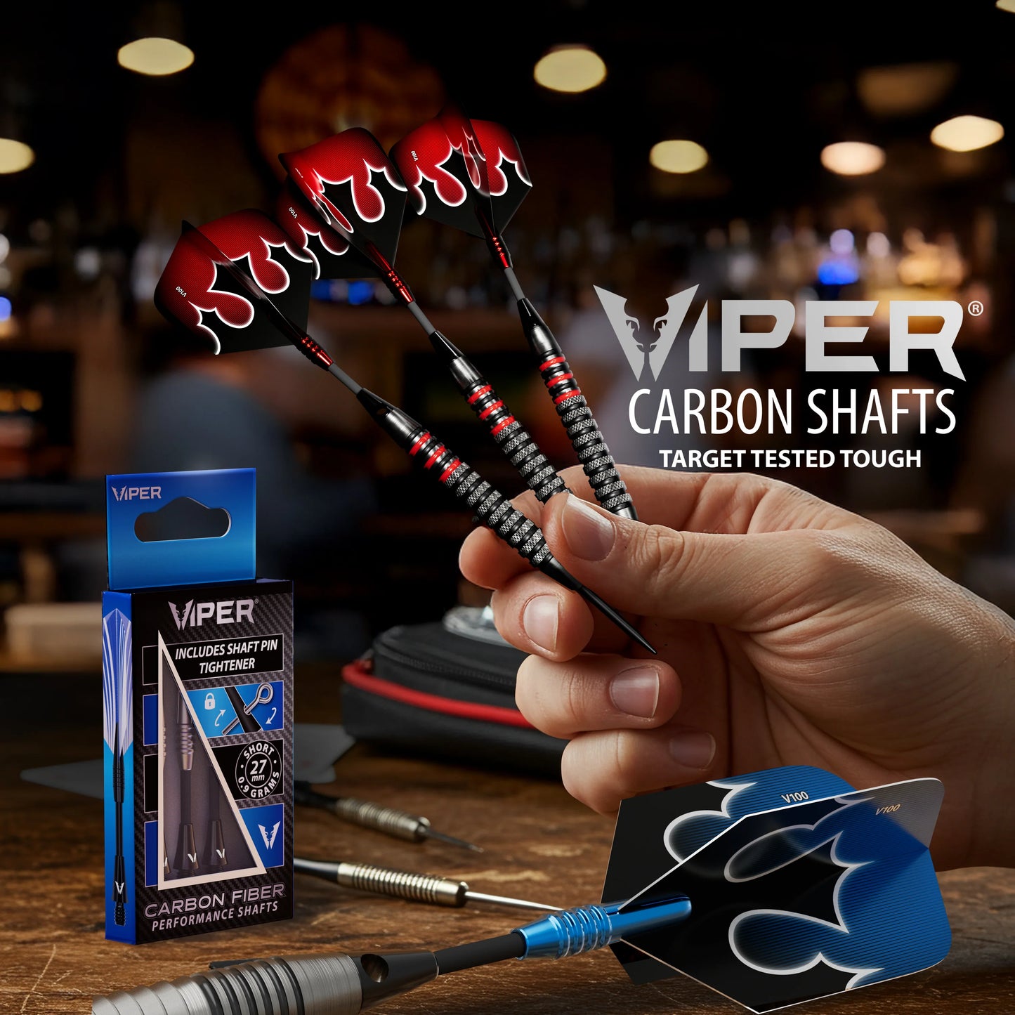 Viper Carbon Fiber Dart Shafts - Short - Silver & Black