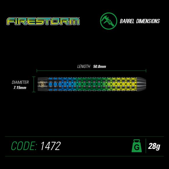 Winmau Firestorm Steel Tip Dart Set 28 gram 90% Tungsten alloy