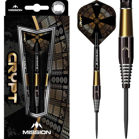 Mission Crypt Darts - Steel Tip 23 gram - M2 - Black & Gold 90% Tungsten
