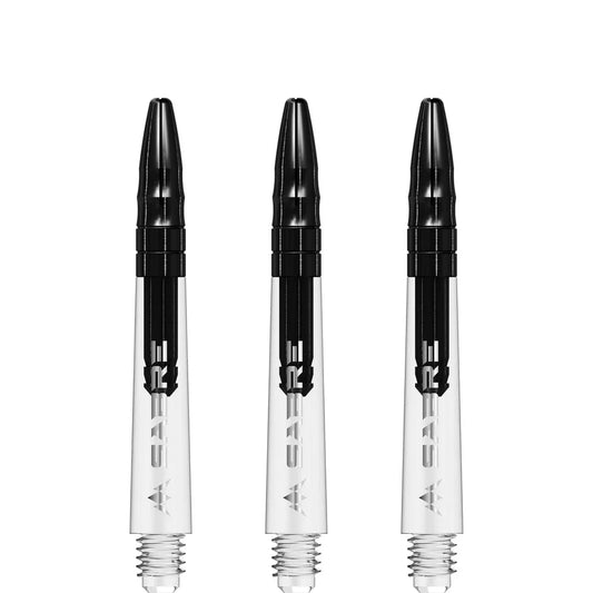 Mission Sabre Shafts - Polycarbonate Dart Stems - Clear - Black Top - Tweenie