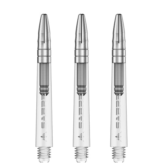 Mission Sabre Shafts - Polycarbonate Dart Stems - Clear - Silver Top - Tweenie Plus