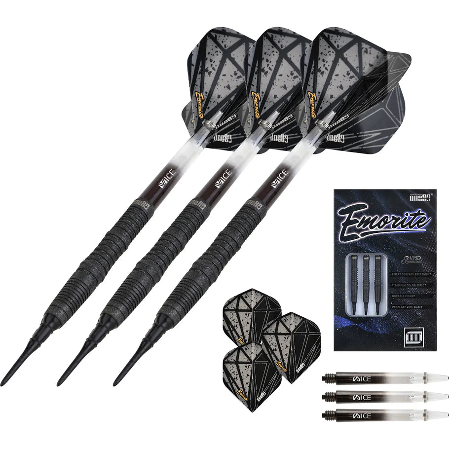 One80 Emorite 03 Black 20 gram 90% Tungsten Soft Tip Dart Set