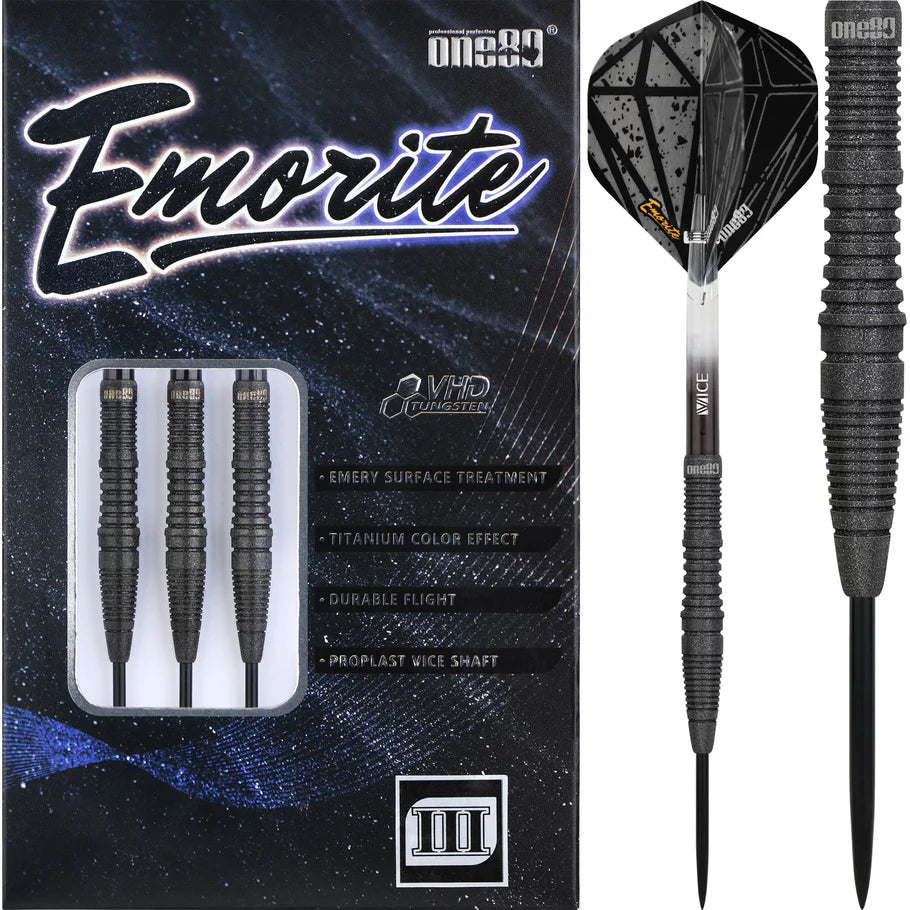 One80 Emorite 03 Black 24 gram 90% Tungsten Steel Tip Dart Set